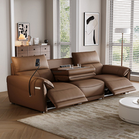 Ensemble de canapé électrique moderne en cuir véritable trois places avec télécommande, fauteuil pliant en métal, inclinable et extensible
