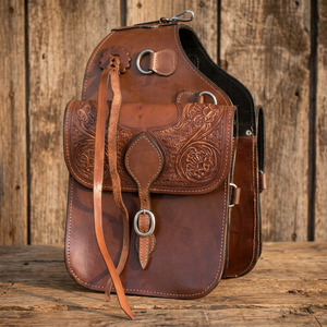 Handtooled Handcarved <b>Harness</b> <b>Leather</b> Saddle Bag Western Horse Motorcycle Equestrian Use Custom Logo Stainless Steel Customized - Product Image 3