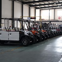 Voiturette de golf électrique surélevée 6 places, 4 sièges orientés vers l'avant, 2 vers l'arrière, toit rigide, pare-brise, tout-terrain, certifiée CEE, autonomie 70-90 km, 2 roues motrices
