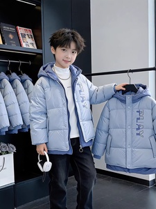 Veste d'hiver pour adolescents, coupe-vent à <span class=keywords><strong>capuche</strong></span> avec fermeture éclair, rembourrée en coton épais et chaud, traitement doux, pour enfants plus âgés - Product Image 5