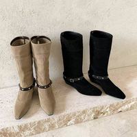 Bottes d'équitation pour femmes en cuir véritable à talon compensé mi-mollet pour l'hiver