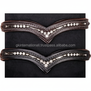 Banda de cuero suave acolchada en forma de V para cejas de caballo, con incrustaciones de piedras sintéticas brillantes, diseño personalizado, banda de cuero para cejas de caballo - Product Image 1