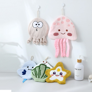Toalla de Mano Colgante de Felpa de Coral con Bordado de Biología Marina para Niños, Súper Absorbente, Textura Suave y Gruesa - Product Image 3