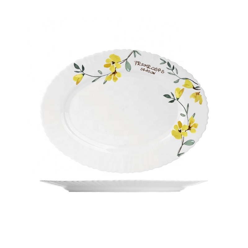 Classique 14 pouce Assiette Gravé à Soupe En Verre Opale Bien Vendu En Afrique Plat à Poisson Assiette Ovale Logo Personnalisé