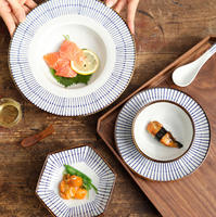 Service de vaisselle en céramique bleu style japonais, assiettes et bols pour sushis, sashimis, plats asiatiques, usage domestique, restaurant et traiteur