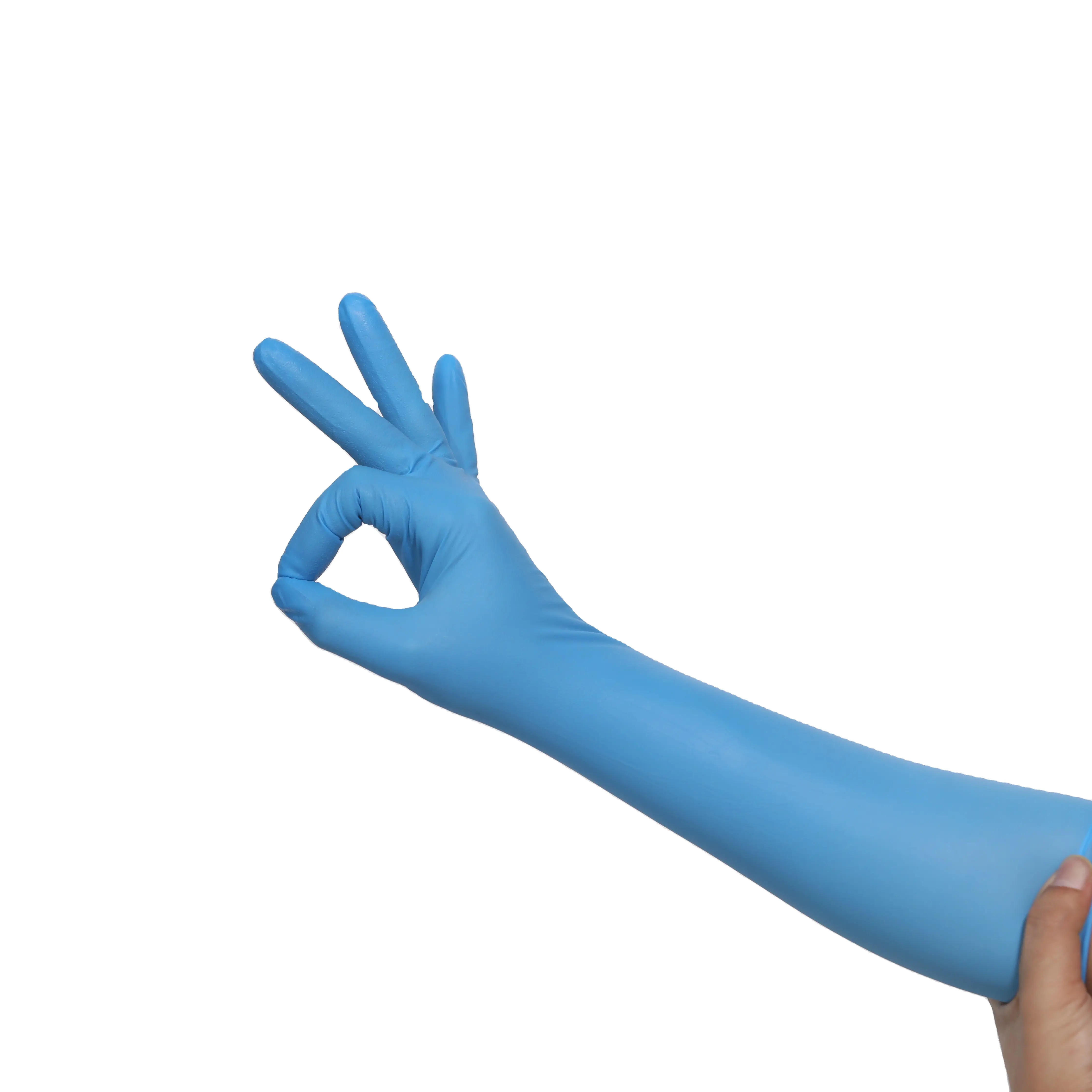 Высококачественные бесплатные образцы небесно-голубые одноразовые медик порошок без Длинного Рукава нестерильные нитриловые перчатки