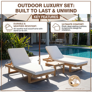 Chaise longue de jardin en teck avec parasol, design nouveau, durable, <span class=keywords><strong>réglable</strong></span>, pour l'extérieur, blanche, pour piscine, jardin, chaise longue - Product Image 2