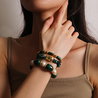 Bracelet en perles d'hématite plaqué or 18 carats avec coquillage de malachite naturelle vintage, bijoux incroyables pour les fêtes et les vacances des femmes