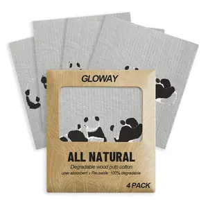 Gloway Custom Printing Degradable Natural Gray Kitchen Dishcloth Towels Panda Swedish Cellulose Sponge Dish Cloth