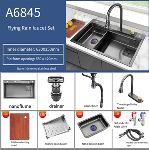 Évier de cuisine <span class=keywords><strong>rectangulaire</strong></span> grand format en acier inoxydable Nano SUS304 à <span class=keywords><strong>cuve</strong></span> unique, multifonctionnel pour la vaisselle domestique - Product Image 5