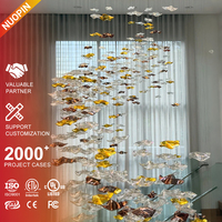 Lustre LED moderne de luxe en verre à hauteur réglable, design créatif en forme de feuille ondulée, pour hall d'hôtel, restaurant, ambiance lumineuse