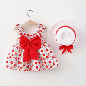 Robe d'été pour <span class=keywords><strong>bébé</strong></span> <span class=keywords><strong>fille</strong></span>, robe de princesse, robe à fleurs avec chapeau - Product Image 5
