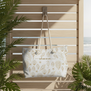 Bolso de Playa Ligero para Vacaciones, Bolso de Hombro Extra Grande con Estampado de Conchas, Asas de Cuerda, Reforzado con Ojales Metálicos, para Verano - Product Image 1