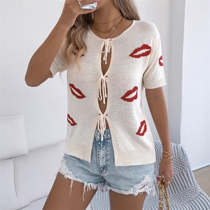 Pull tricoté décontracté sexy en jacquard à lacets avec motif lèvres, collection Printemps/Été 2026, pour la Saint-Valentin, vêtements pour femmes (<span class=keywords><strong>photo</strong></span> réelle) - Product Image 1