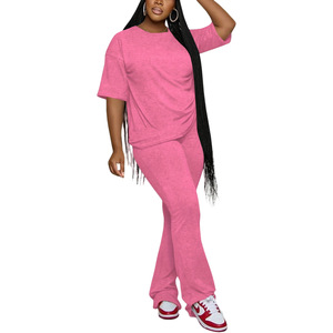 ชุดลำลองสีพื้น คอกลม แขนสั้น กางเกงขายาว สองชิ้น แฟชั่นสำหรับผู้หญิง - Product Image 2