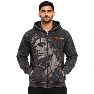 Men's Zip-Up Hoodie Acid Wash Print Casual Hooded Sweatshirt Regular Fit Polyester FRENCH TERRY Autumn Wear Zipper Hoodies - Product Image 1