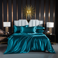 Vente en gros de draps de luxe en satin de soie doux 4 pièces Ensemble de draps en satin de polyester Queen King Size