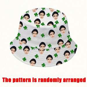 Sombrero de Pescador Ligero Personalizable, 1 Pieza, Impresión de Retrato Personalizado, Patrón de Corazones Aleatorios, Ropa Casual, Regalo, Tipo Dibujo Animado - Product Image 2