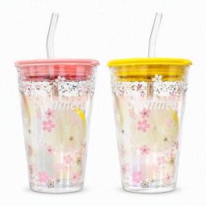 Tazza da Caffè <span class=keywords><strong>in</strong></span> <span class=keywords><strong>Vetro</strong></span> Riutilizzabile Stile Moderno <span class=keywords><strong>con</strong></span> Coperchio e Cannuccia, Design Dea del Cielo Stellato; Ideale per Latte, Caffè - Product Image 1