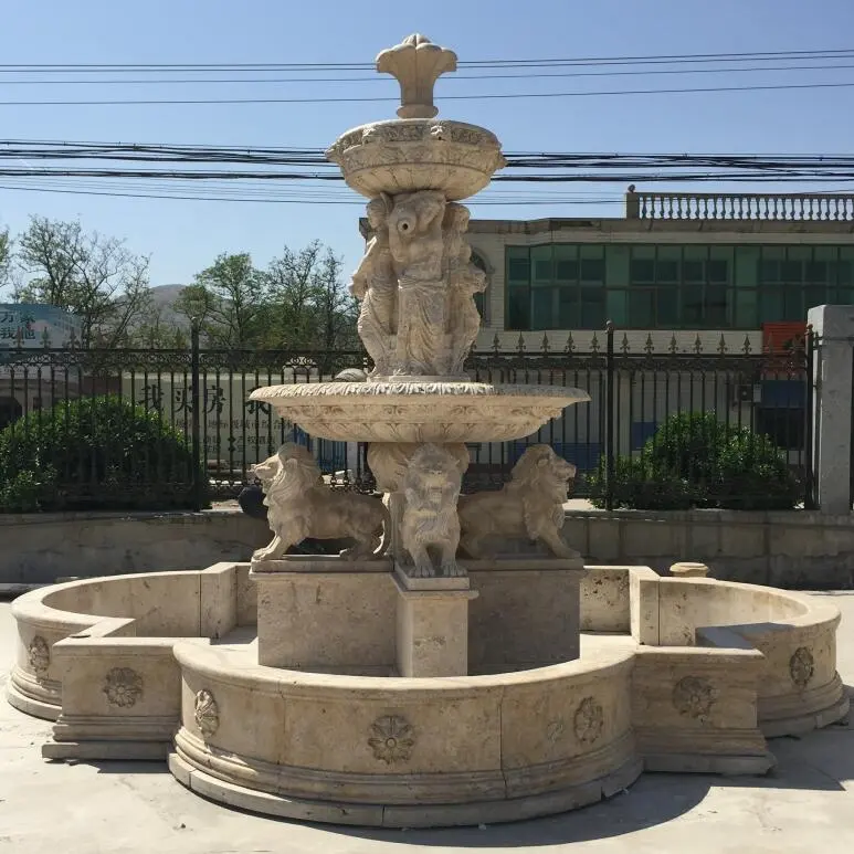 Fontana e scultura in marmo da giardino all'aperto personalizzate con angelo e leone