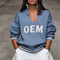 Pull-over élégant pour femme avec logo personnalisé, col en V, style décontracté, sexy, automne-hiver, manches longues, hauts décontractés