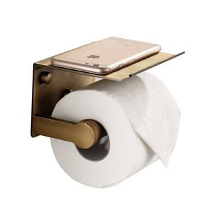 Portarrollos de papel higiénico autoadhesivo de aluminio para espacio moderno con estante Portarrollos de papel higiénico de bronce Portarrollos de papel higiénico - Product Image 1