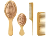 Ensemble de brosses à cheveux en bambou 4 pièces Kit de peigne démêlant avec fonction de palette pour femmes hommes enfants de tous types de cheveux Livré dans une boîte cadeau