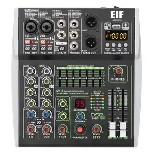 Eifmuses-X4混音器4通道立体声48v幻影电源Mobi 99 DSP效果蓝牙USB电脑播放记录播客音频混音器
