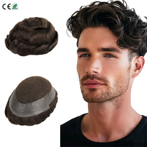 Parrucchino da uomo australiano per uso professionale, con base in pizzo francese e PU, pelle sottile, nero naturale, capelli umani vergini indiani Remy TUL06 - Product Image 1