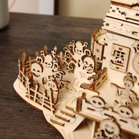 Puzzle 3D en bois en gros, modèle de maison hantée d'Halloween, kit de bricolage 3D en bois pour adultes, kit d'artisanat de construction effrayant