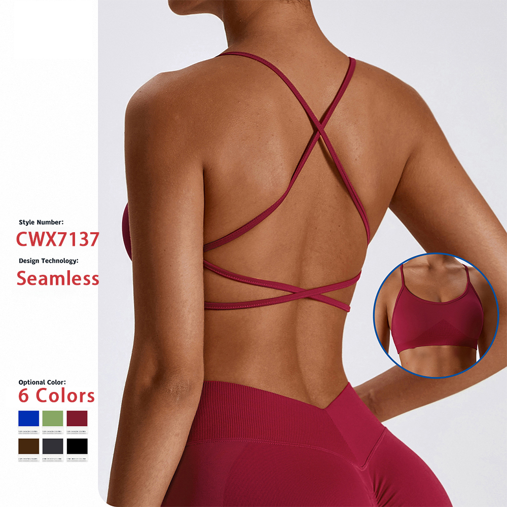 Sexy Seamless Custom Backless High Impact Supportive Nylon Spandex Gym Workout Women Sportswear Yoga Bra Top