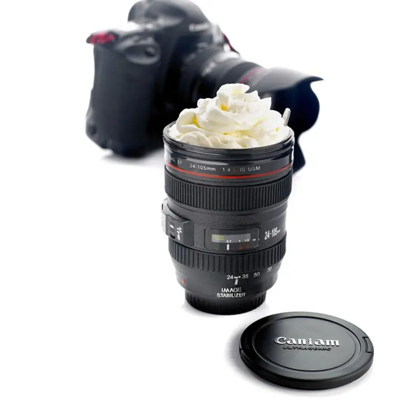 2020 di trasporto del nuovo Caffè Lens Macchina Fotografica di Emulazione Boccale di Birra Boccale di Vino Con Coperchio Nero di Plastica Tazza Tazza Caniam Logo Tazze di Caffè 400ml