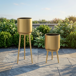 Lot de 2 jardinières d'intérieur AK en laiton doré décoratif lisse en métal fait à la main - Product Image 1
