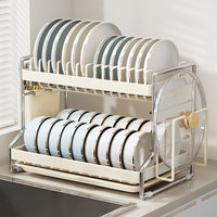Égouttoir à vaisselle à 2 niveaux avec bac de drainage, porte-tasses et porte-ustensiles, égouttoir de cuisine