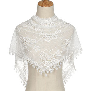 Bufanda de encaje triangular bordada <span class=keywords><strong>para</strong></span> mujer, chal de Iglesia, Mantilla española, velo, iglesia, pañuelo, negro y blanco - Product Image 5