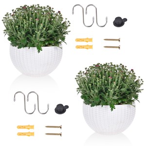 Jardinière murale semi-circulaire <span class=keywords><strong>en</strong></span> rotin et plastique, panier mural demi-rond pour décoration intérieure et extérieure - Product Image 3