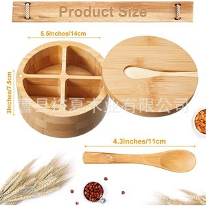 Bamboo Spice <b>Jar</b> With Lid And Spoon 4 Compartment <b>Kitchen</b> Seasoning <b>Storage</b> Container <b>For</b> Herbs And Spices - Product Image 5