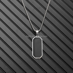 热销珐琅黑色眼镜几何长条颈链不锈钢吊坠项链男士定制首饰 - Product Image 4