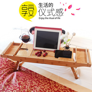 Bamboo Bath <b>Tray</b> With Legs Tablet Phone Wine Holder Retractable Movable Storage Rack For Bathtub <b>Shower</b> Use - Product Image 4