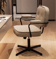 Chaise de bureau nordique en cuir marron, réglable en hauteur, chaise d'ordinateur en cuir, chaise de bureau avec roulettes pour la maison