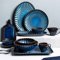 Service de vaisselle en porcelaine moderne de haute qualité, bleu, avec design personnalisé imprimé en couleur, pour collations, gâteaux et dîners, assiettes en céramique