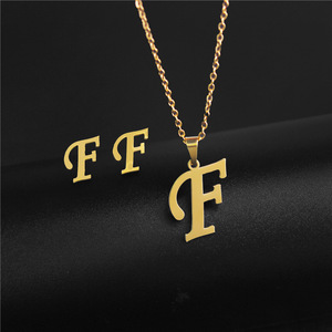 KISSWIFE-Conjunto de Pendientes y Collar con Letras de Acero Inoxidable para Mujer y Adolescente, Aretes Dorados con <span class=keywords><strong>Nombre</strong></span>, para Regalo, para Mujer y Niña - Product Image 5
