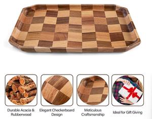 Houten Serveerschalen-Set Van 2 Rechthoekige Serveerschalen, Houten Decoratieve Borden Voor Het Serveren Van Ontbijt - Product Image 2