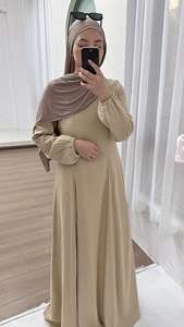 Mexizo mütevazı elbise Premium keten parti giymek rahat elbiseler Fit tam boy uzun kollu geri fermuar kadınlar ile islam giyim - Product Image 3