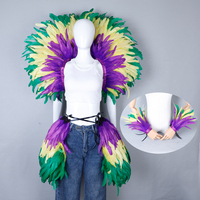 Conjunto de Disfraz de Plumas de Avestruz con Pieza para la Espalda, Falda para la Cadera, Puños para las Muñecas, Rojo, Blanco y Azul, para Carnaval, Actuaciones Escénicas, Color Personalizado