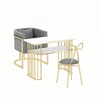 Ensemble table et chaise de manucure en velours marbré de luxe léger, avec cadre en métal doré, bureau à ongles écologique pour salon de beauté