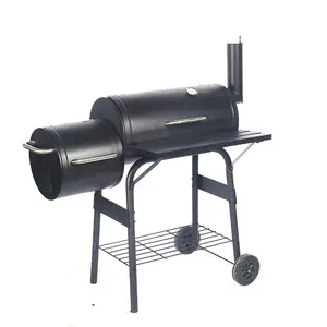 CHRT Black Barbecue BBQ Grill Outdoor Holzkohleofen 41 Zoll Holzkohlefass Grill mit Offset-Raucher