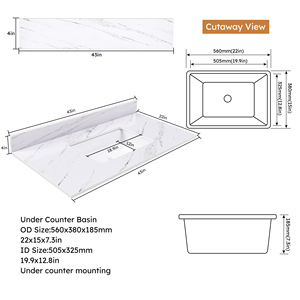 Modern Carrara White Stone Bathroom <strong>Vanity</strong> Top with Undermount Rectangle Ceramic Sink PVC <strong>Case</strong> and Bath Mirror - Product Image 4