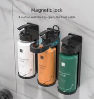 AOLQ Nouveau Distributeur de Shampooing et Après-Shampooing Magnétique Rechargeable en ABS 300ml avec Support pour Gel Douche, Idéal pour Salle de Bain et Salle de Sport