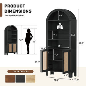 Étagère arquée avec portes en rotin, étagères réglables, armoire de rangement haute et spacieuse pour salon, bureau à domicile - Product Image 6